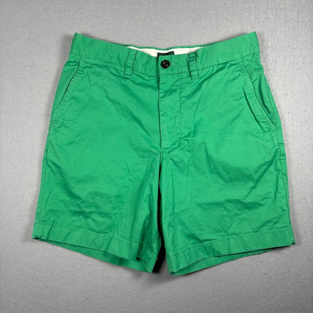 J.Crew Mens Chino Shorts Size 29 Green Cotton 7" Inseam Casual Flat Front Preppy